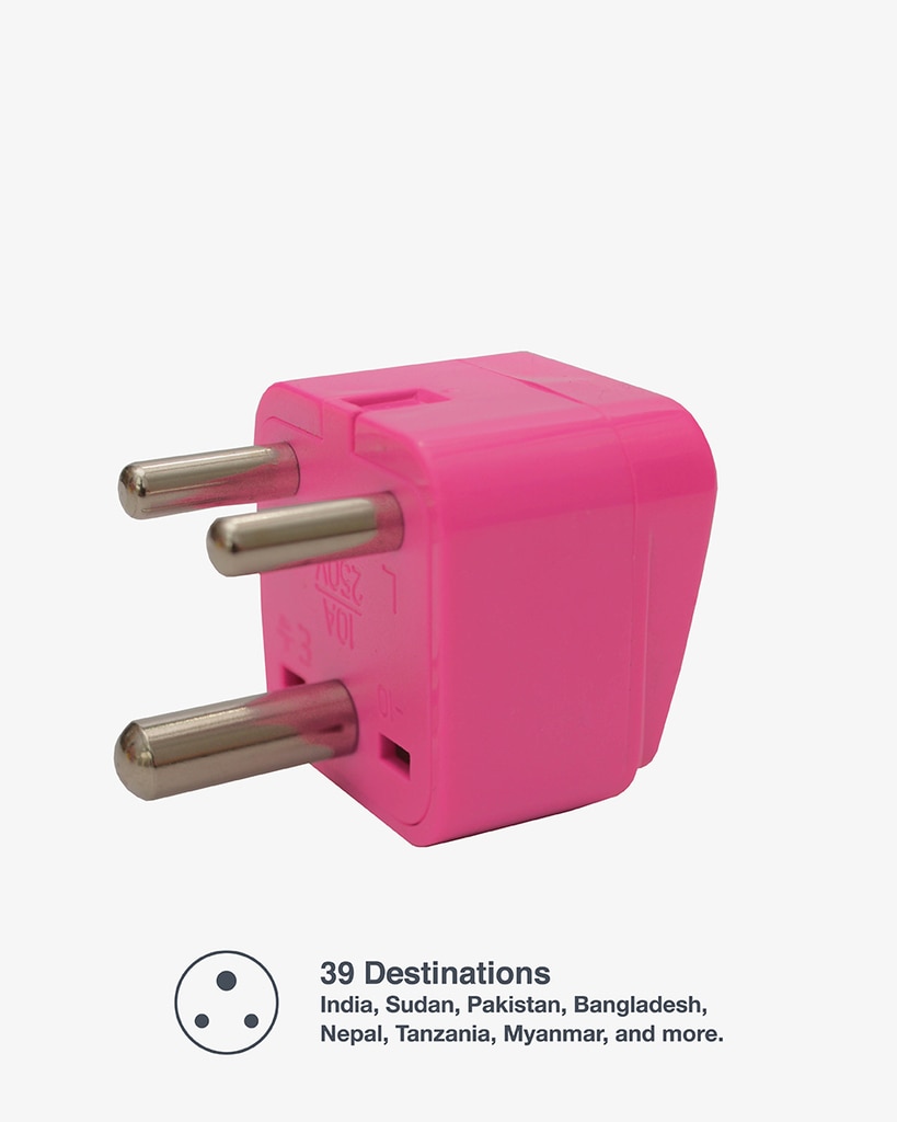 Pink Adapter - India & Middle East Grounded
